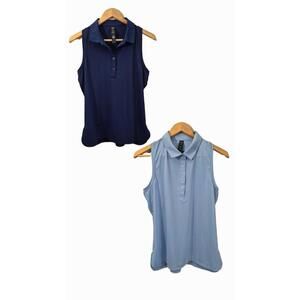 Mier Ladies Lot Of 2 Sleeveless Polo Style Golf Tops Color(S) Navy Light Blue